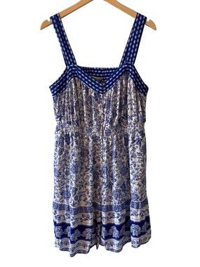 Knox Rose Blue White Toile Floral Sundress XL Like New Coastal
